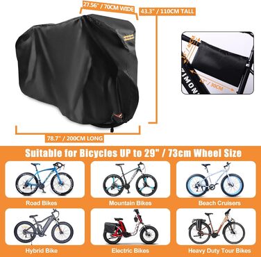 Водонепроникний чохол для велосипеда E-bike 420D Oxford з відбиваючими смугами та пряжками (підходить для велосипедів до 172 см)