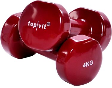 Гантелі top vit® з чавуну з вініловим покриттям, набір з 2 коротких гантелей, для чоловіків, жінок і літніх людей, 4 кг, колір ожина
