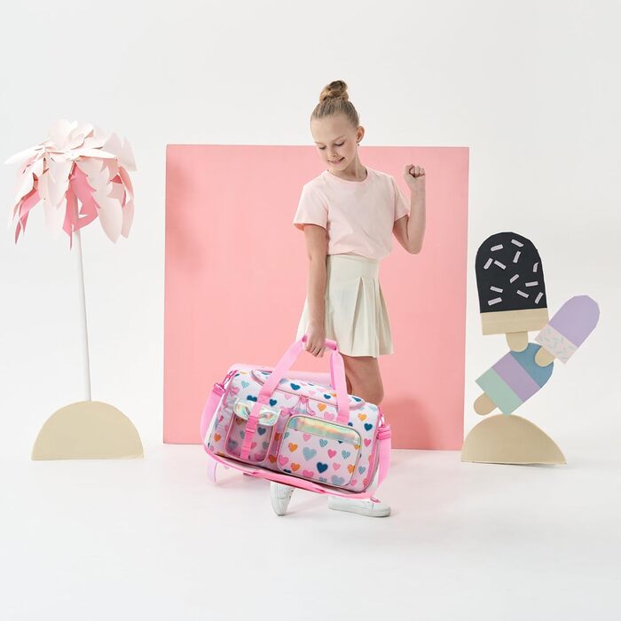 Дитяча спортивна сумка HTGROCE з відділенням для взуття, біла з серцем