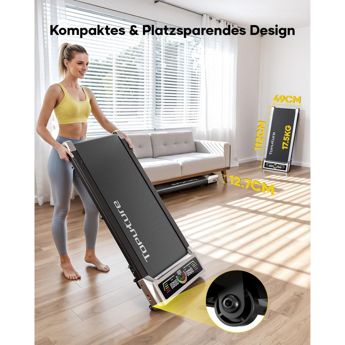 Бігова доріжка для дому Laufband з кутом нахилу 10%, 1-10 км/год, під стіл, 3.0 к.с., тихий мотор, електрична, LED-дисплей, пульт ДУ, додаток, срібляста