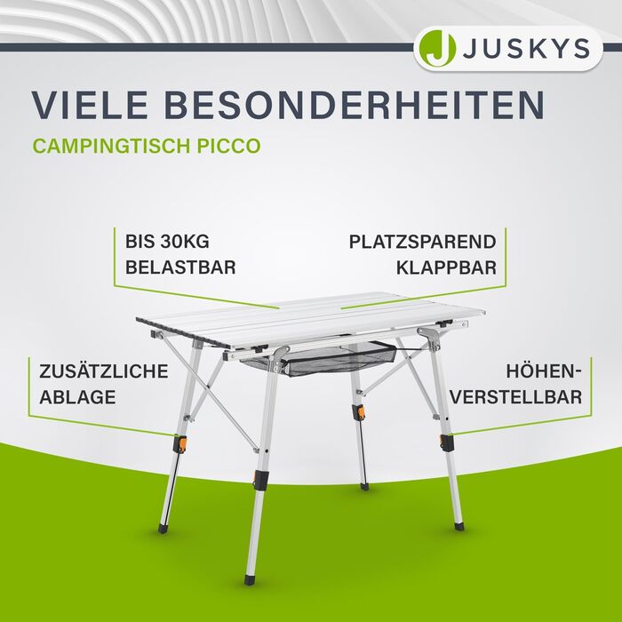 Стіл для кемпінгу Juskys Picco - алюмінієвий, 90 x 52 см, легкий, складний, регульований по висоті - для кемпінгу, саду, відпочинку на природі