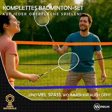 Набір для бадмінтону на 4 гравці з сіткою | Професійні ракетки + 3-и пір'яні м'ячі + сумка для перенесення | Міцний металевий каркас | Сітка 5,1 м | Сімейний набір для гри в приміщенні та на вулиці