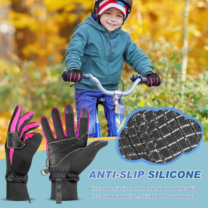 Дитячі рукавички Sukeen Softshell, теплі вело-рукавички, вітрозахисні рукавички для бігу, антиковзні рукавички для їзди на конях, спортивні рукавички для хлопчиків та дівчаток, чорно-рожеві
