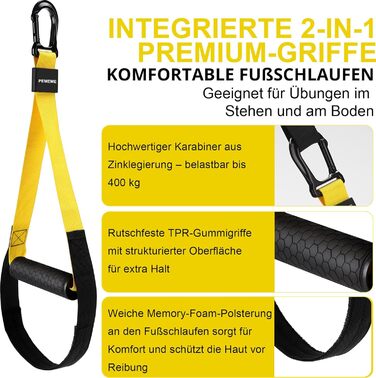 Слінг-тренажер для дому: комплект для тренувань всього тіла з кріпленням до дверей, регульованими ременями, ручками та сумкою – фітнес-обладнання для дому, жовтий