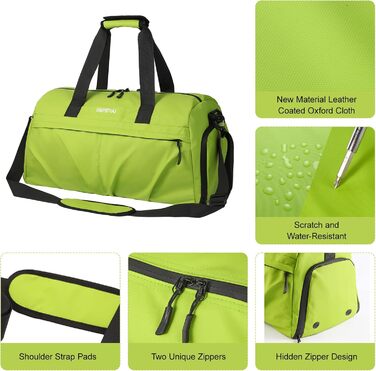 Спортивна сумка для жінок та чоловіків з твердим матеріалом, дорожня сумка з відділенням для взуття, з вентиляційними отворами та вологостійким відділенням, водонепроникна сумка-вікендер, спортивна сумка/сумка для плавання/сауни (Зелена)