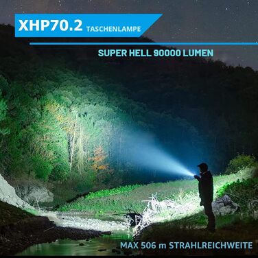 Потужний тактичний ліхтар LEKIA LED 90000 Лм, акумуляторний USB-ліхтарик XHP70.2 з 5 режимами, зумом та вологозахистом для кемпінгу та outdoor