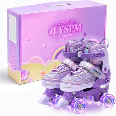 Дитячі ролики для дівчаток з регулюванням розміру, світловідбиваючі, з підсвічуванням коліс, для початківців, фіолетові (EU28-31)