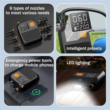 Електрична повітряна помпа для SUP-дошок, каяків та човнів, 8000 mAh, 25 PSI, 80 W, LED-дисплей, 120 л/хв