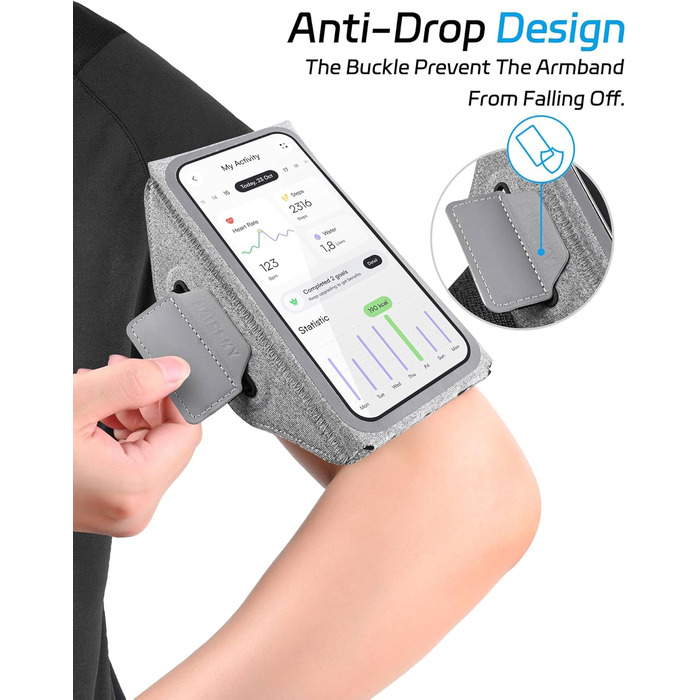 Чохол-тримач для телефону на руку Razobws для бігу з кишенею для навушників, сумісний з iPhone 17 16 15 14 13 12 11 Pro Max, Galaxy S24 S23 Ultra, чорний/сірий (до 6.8 дюймів)