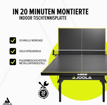 Стіл для настільного тенісу JOOLA Inside, для приміщень, складаний, міцний, компактний, швидке складання, з сіткою