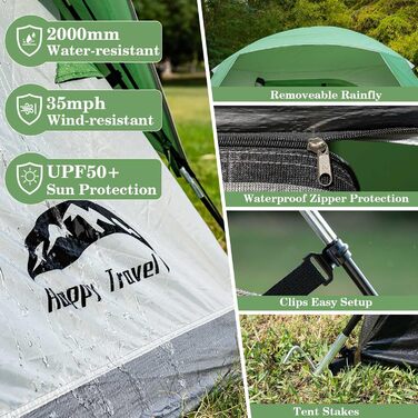 Намет кемпінговий Happy Travel для 6 осіб, купольний з водовідштовхувальним покриттям, сітками від комах, легкий у встановленні, сірий