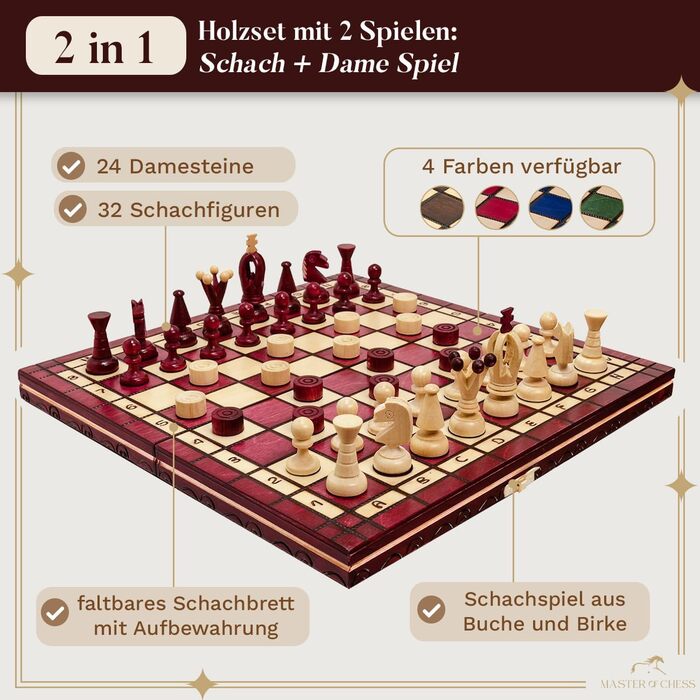 Шахи та шашки Great Kingdom Master of Chess, червоні, 35 см, ручна робота, дорожній комплект для дітей і дорослих