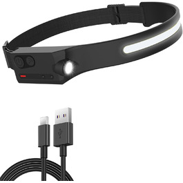 Ліхтар налобний LED Pristar, перезаряджається USB-C, водонепроникний, 5 режимів, кут огляду 230°, чорний