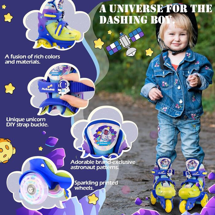 Дитячі ролики Kinder для дівчаток та хлопчиків, Єдиноріг, Русалка, світлові колеса, регульовані, для початківців, XS(27~30), блакитний