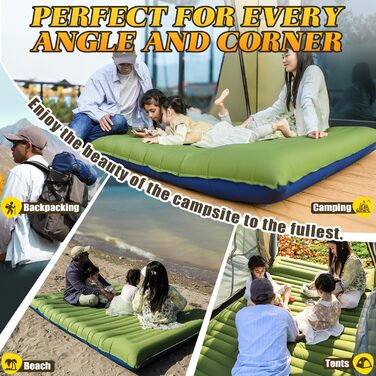 Каремат для кемпінгу, надувний, з інтегрованою помпою, компактний, для подорожей та походів (зелений)