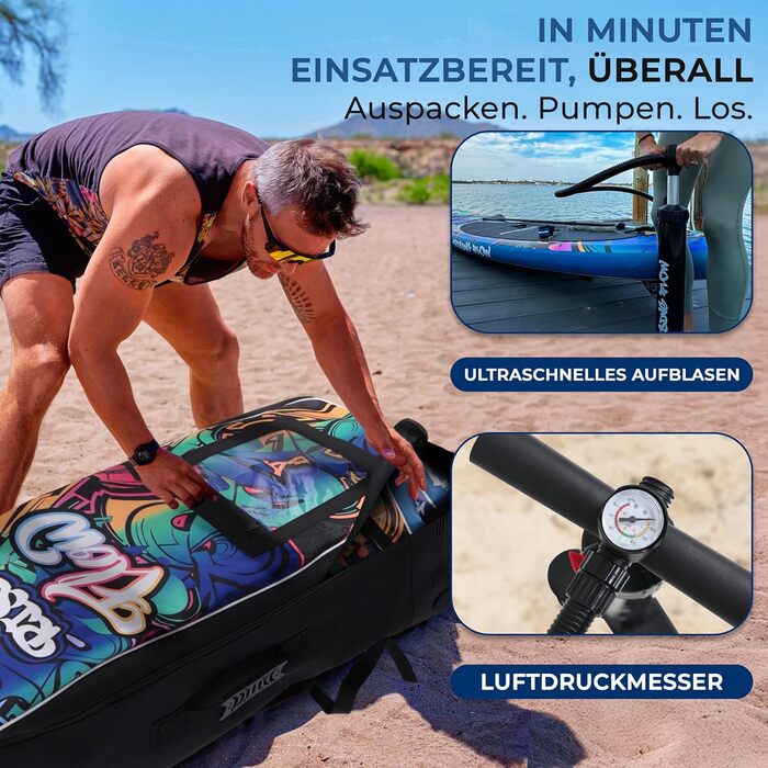 Надувний SUP Серінелайф: комплект для сапсерфінгу з веслом, насосом та сумкою. Підходить для дітей та дорослих, чорний. Макс. вага: 155 кг