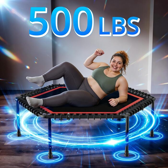 Батут фітнес 50 дюймів для дорослих – міні-батут для дому, міцний каркас, до 230 кг, чорний