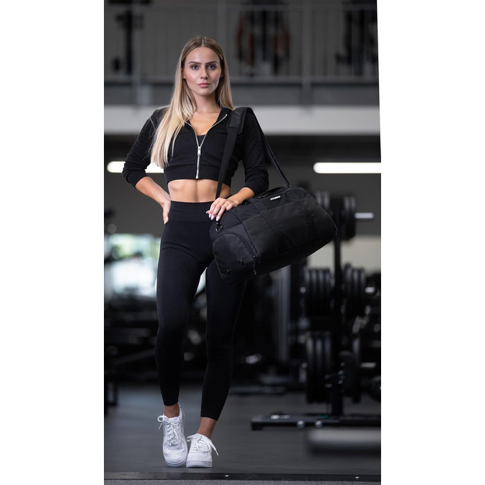 Спортивна та дорожня сумка Fitgriff V2 для жінок і чоловіків, з відділенням для взуття та вологих речей, для спорту, фітнесу та подорожей, чорна, 47x25x27 см