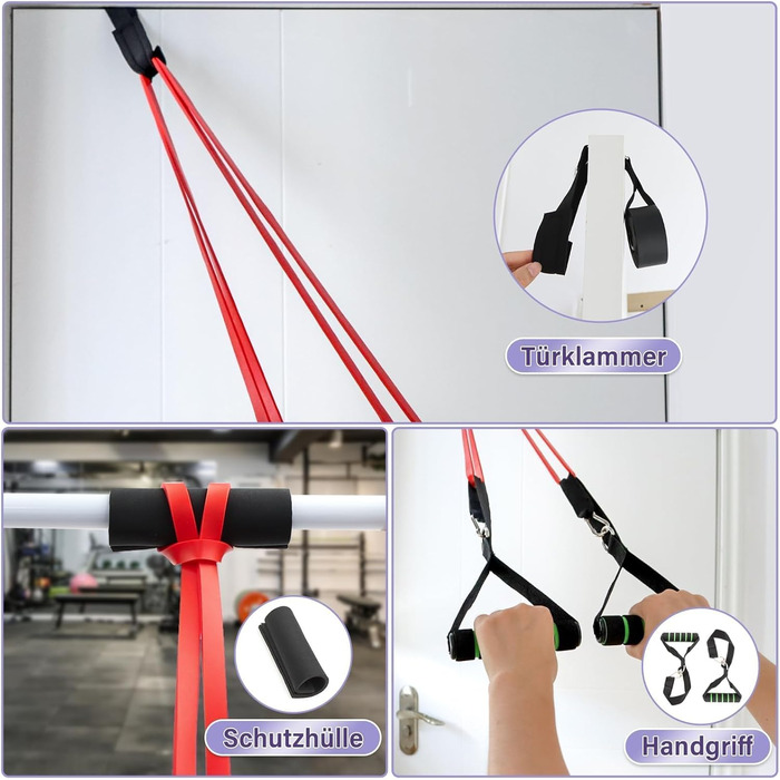 Набір еластичних стрічок WEXFFU 12 шт. для силових тренувань, йоги, пілатесу та фізіотерапії (з дверним анкером, ручками, чохлом)