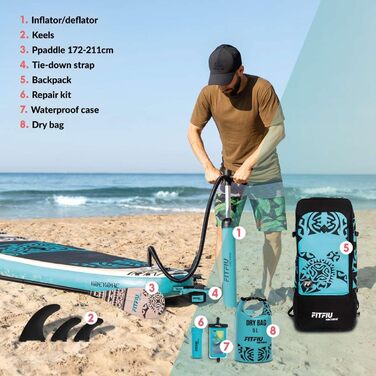 Надувна SUP-дошка Fitfiu Fitness KOEKOHE 320x81x15 см, маорі, комплект: весло, насос, 3 плавці, аксесуари