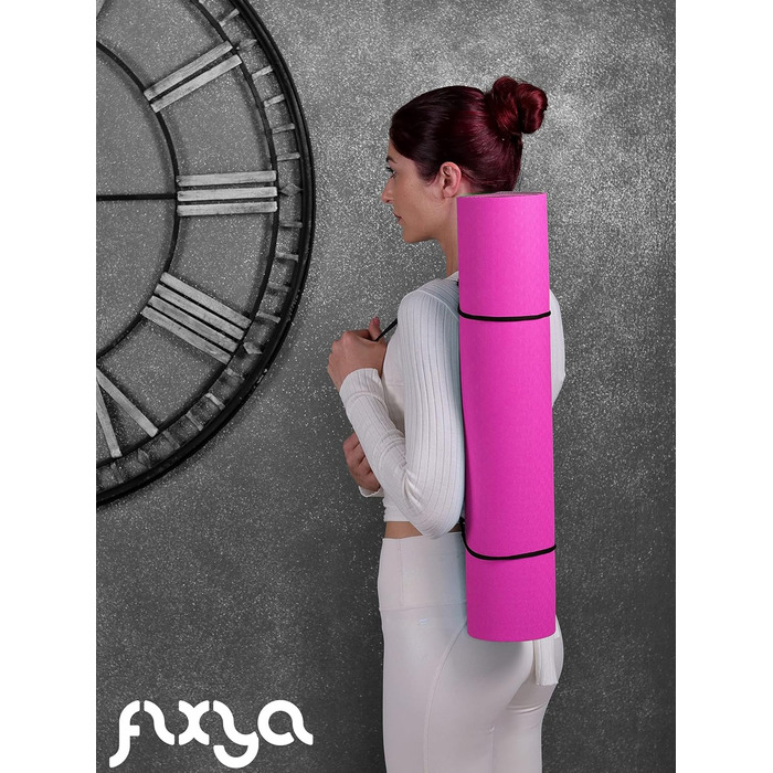 Преміум килимок FLXYA для фітнесу, йоги та пілатесу, TPE, 183x61x0,6 см, рожево-жовтий, не містить фталатів, нековзкий, з ременем для перенесення