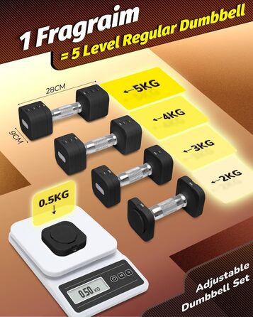 Набір гантелей Fragraim 5 кг x 2 (регульовані) для дому, фітнесу та силових тренувань, чорний