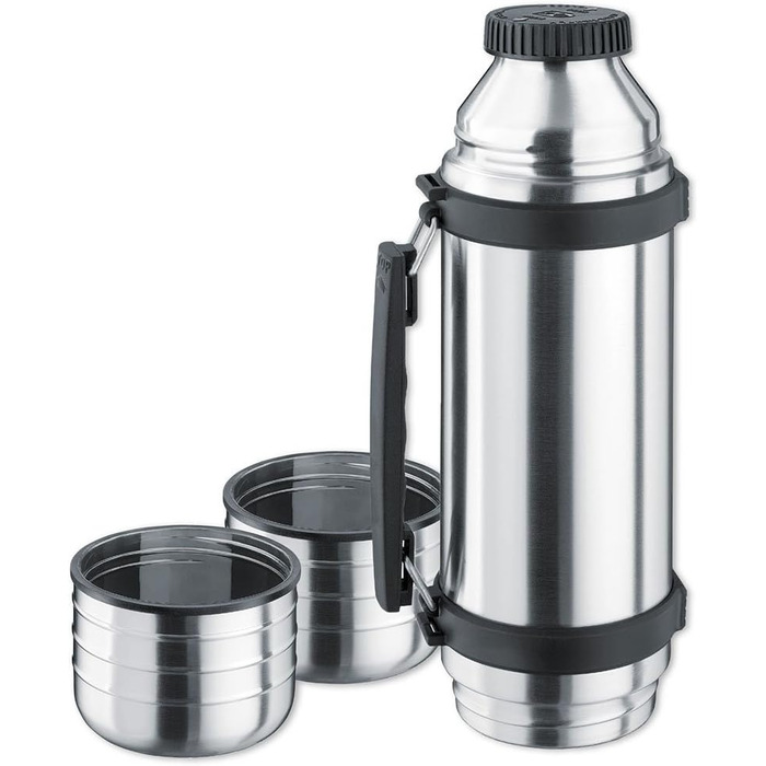 Термос Isosteel VA-9562DQ Duo 1,0 л з нержавіючої сталі 18/8 з вакуумною ізоляцією, системою Quickstop для наливання однією рукою та двома чашками