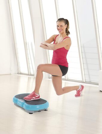 VITALmaxx Вібротренажер 200 Вт, 4-частини, блакитний, LCD-дисплей, пульт дистанційного керування, 99 рівнів вібрації, 9 програм, 3 зони вібрації, еспандери з ручками