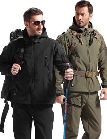 Чоловіча зимова тактична куртка FREE SOLDIER Military Softshell: водонепроникна вітрозахисна куртка з флісовою підкладкою та капюшоном для полювання та outdoor, р. L, темно-чорна