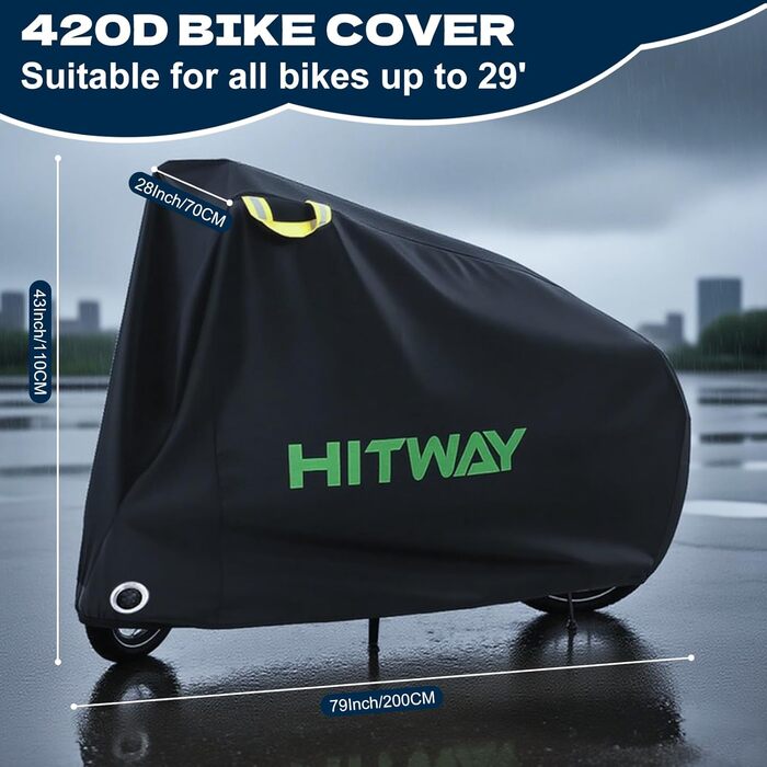 Чохол для велосипеда HITWAY, водонепроникний, 420D, захист від УФ-променів, пилу та дощу, з отвором для замка та кишенею, для електровелосипедів до 29 дюймів, чорний