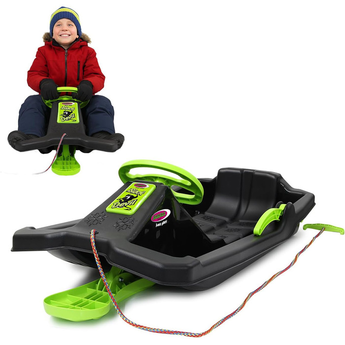 Сніговий санки Bob Black Devil з кермом, гальмом та ручним гальмом, від 3 років, чорний
