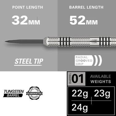 Дротики Target Phil Taylor 22/23/24 г вольфрамові, набір зі стрижнями Pro Grip, крилами Pro Ultra, чохлом, аксесуари для дартсу
