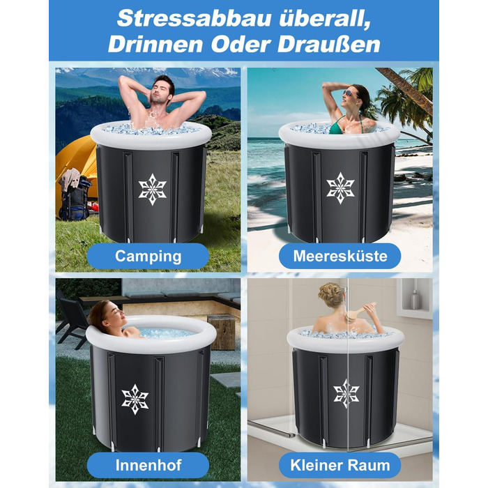 Кріованна для льодяних купань з системою охолодження XL (80 см), комплект з 8 сталевими стійками, термозахистом та сумкою для спорту