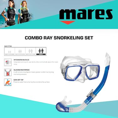 Набір для снорклінгу Mares Ray: маска та трубка для дорослих, жовто-білий, прозорий