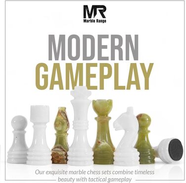 Шаховий набір з мармуру для дорослих, ручної роботи Verona & Green Onyx: ігровий набір з 32 фігурами, 2 додаткові королеви, коробка для зберігання