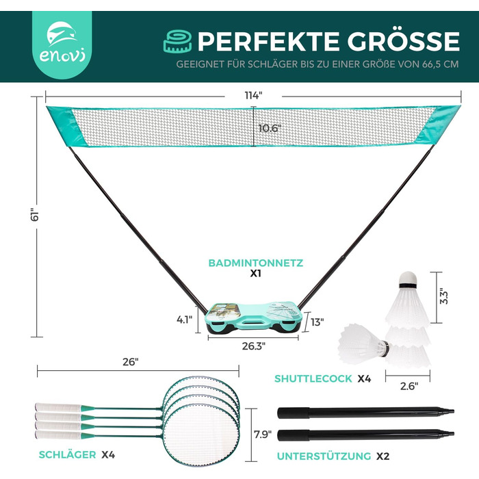 Набір для бадмінтону EasyGo: 4 ракетки, сітка, 4 волани, сумка для зберігання
