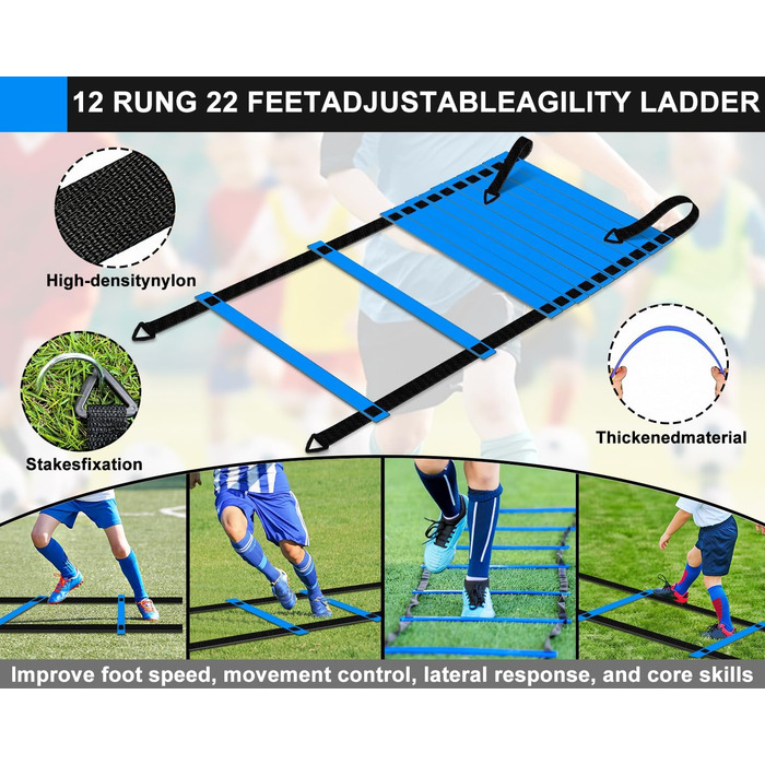 Набір для гри у футбол для дітей 2 шт: Pop-Up ворота для футболу з драбиною для розвитку спритності - тренувальний набір включає м'яч розміру 3, 8 фігурок, насос та сумка - ворота для гри в приміщенні/на вулиці 120см*90см - комплект з двох штук