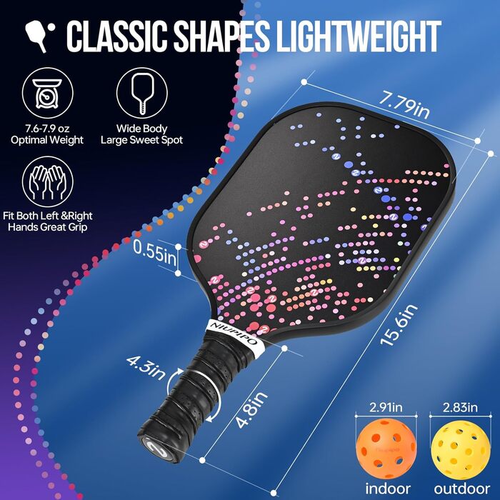 Набір ракет для піклболу Niupipo: 2 шт., фіберскла, легкі, з чохлом