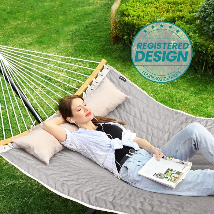 Гаммак SONGMICS для 2 осіб з подушкою, Outdoor, сіро-бежевий, 200 x 140 см, до 225 кг