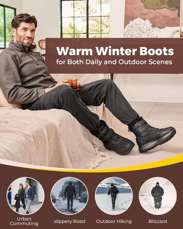 Черевики зимові чоловічі FitVille широкі, теплі, водонепроникні, з коротким гомілкою, чорні (46 EU)