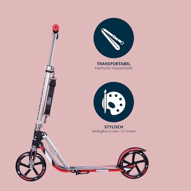 Самокат HUDORA BigWheel 205 алюмінієвий, складаний, для дітей і дорослих, до 100 кг, з регульованою висотою керма та підніжкою