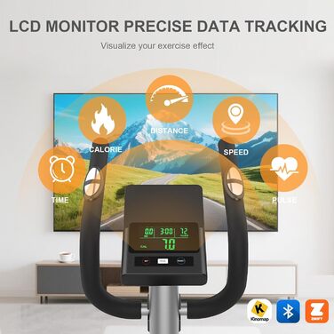 Еліптичний тренажер Neezee для дому з Bluetooth, 16 рівнів опору, 6 кг маховика, LCD-монітором, датчиком пульсу, тримачем для пляшок (Помаранчевий + Срібний)