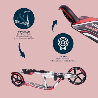Самокат HUDORA BigWheel 205 алюмінієвий, складаний, для дітей і дорослих, до 100 кг, з регульованою висотою керма та підніжкою