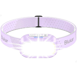 Кепка-ліхтар Blukar LED з 2 режимами кольору, перезарядна, 2000L, регульована яскравість, червоне світло, датчик, 12 режимів, водонепроникна, 30+ годин роботи для надзвичайних ситуацій/кемпінгу/бігу (світло-фіолетовий)