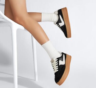 Жіночі кросівки на платформі LUCKY STEP – модні масивні кросівки, зручні шнурівки для повсякденного носіння та прогулянок з прошитими деталями, чорно-білі, 38 EU