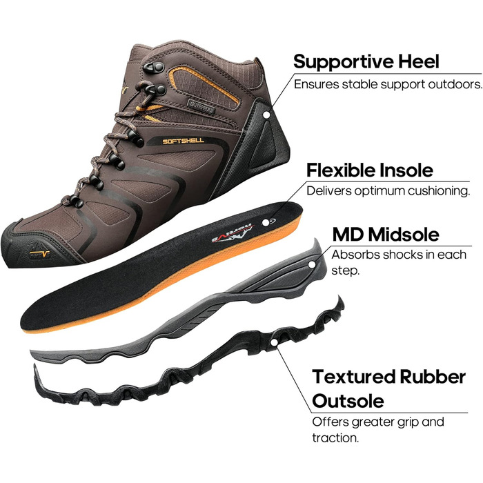 Чоловічі туристичні черевики NORTIV 8: водонепроникні трекінгові черевики для хайкінгу та альпінізму, колір: коричневий/чорний