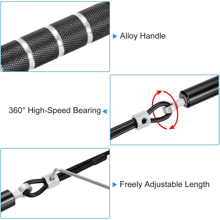 Стрибкове канат PATIKIL для фітнесу з підшипниками, алюмінієва ручка та ключ, для аеробіки (чорний)
