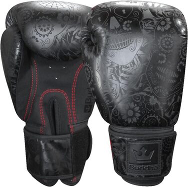 Боксерські рукавички BUDDHA FIGHT WEAR Fantasy Luzbel 16 унцій, пурпурні, для Муай Тай та кікбоксингу, преміум штучна шкіра, антимікробна підкладка, посилені шви, різні дизайни