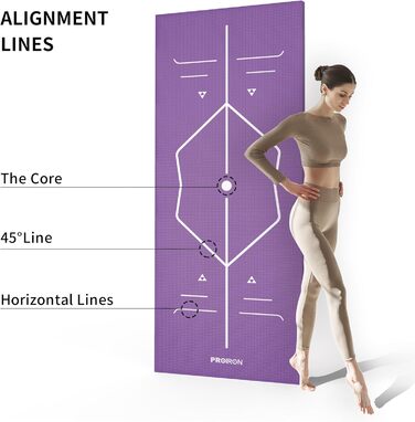 PROIRON Килимок для йоги з неслизькою поверхнею, розмітка для тренувань. Підходить для йоги, фітнесу та спорту. Килимок для йоги та тренувань (фіолетовий)