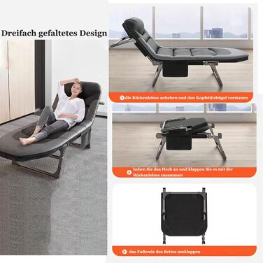 Розкладне ліжко Cozykimo для кемпінгу з матрацом: туристичне, для риболовлі, гостей, сад, будинок (чорне)